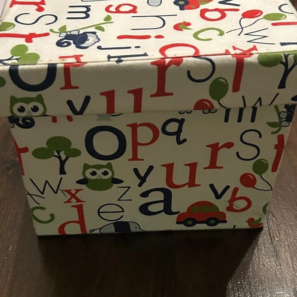 Alphabet Animal Storage‎ Box Kids Fabric Lid Blue White Giraffe Cars Educational